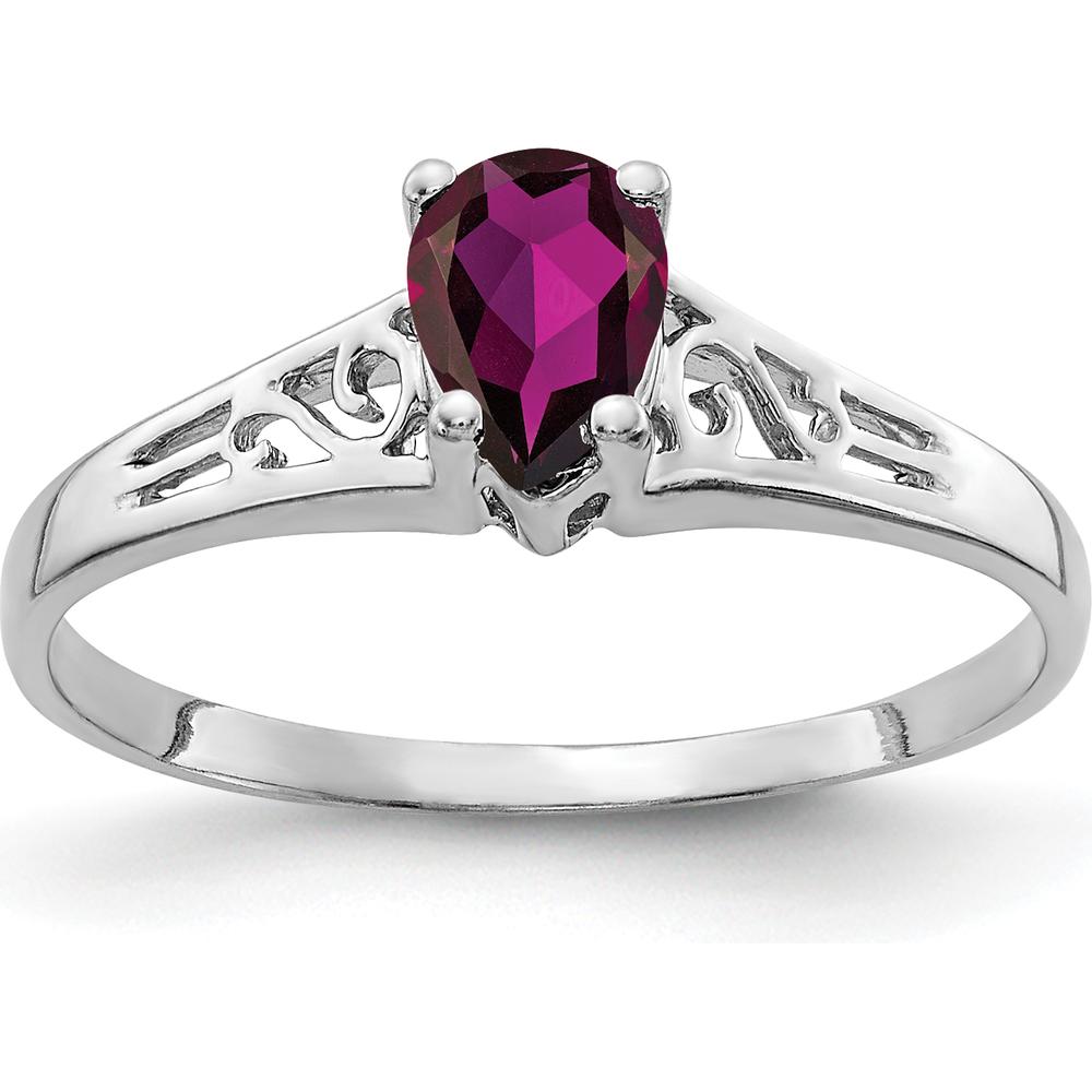 14K White Gold Rhodolite Garnet Ring - 0.50 Carat Pear-Shaped Faceted Garnet by Monteluci Fine Jewelry