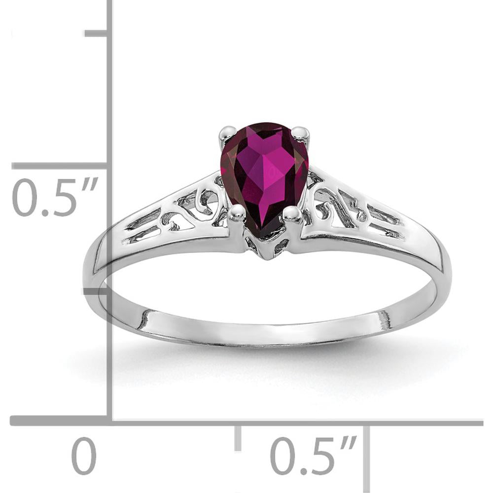 14K White Gold Rhodolite Garnet Ring - 0.50 Carat Pear-Shaped Faceted Garnet by Monteluci Fine Jewelry