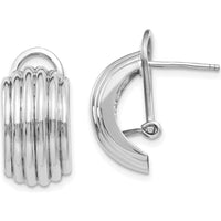 14K White Gold Ribbed Omega Back Post Earrings - Polished Finish by 0
