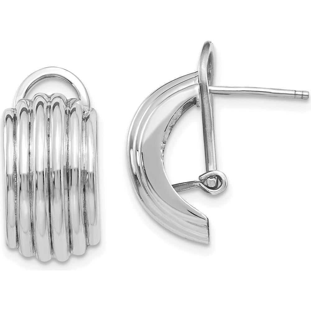 14K White Gold Ribbed Omega Back Post Earrings - Polished Finish by 0
