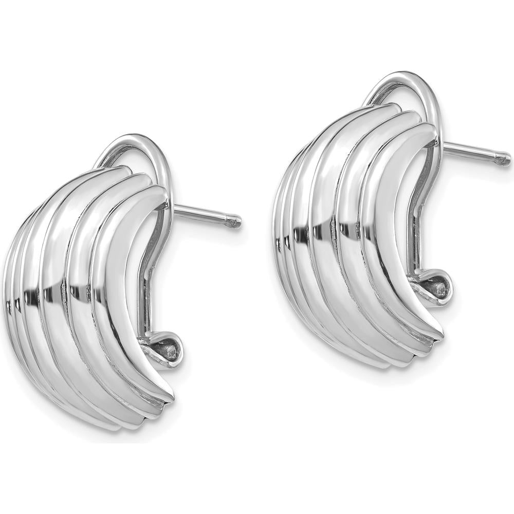 14K White Gold Ribbed Omega Back Post Earrings - Polished Finish by 0