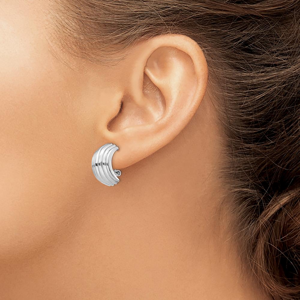 14K White Gold Ribbed Omega Back Post Earrings - Polished Finish by 0