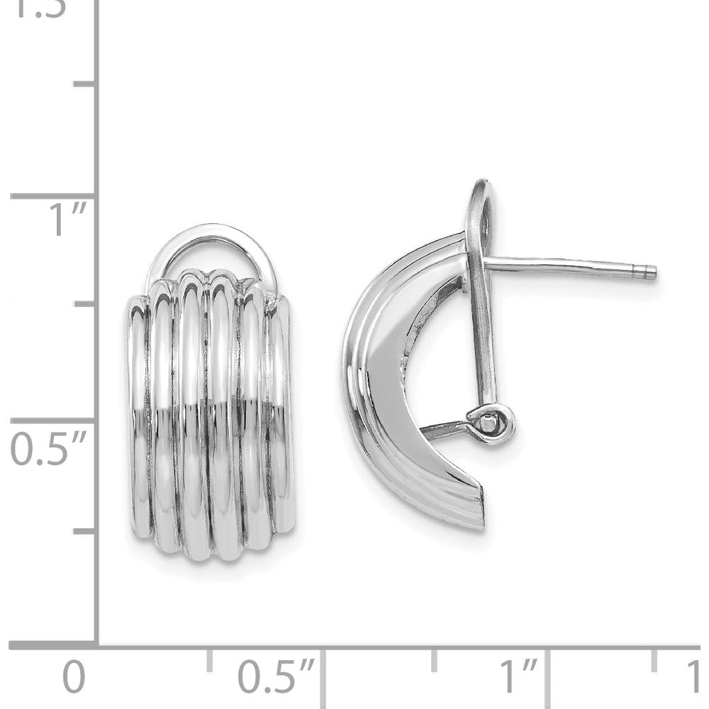 14K White Gold Ribbed Omega Back Post Earrings - Polished Finish by 0