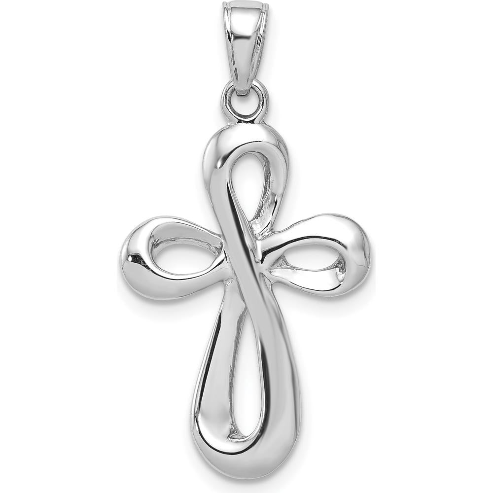 14K White Gold Ribbon Cross Pendant - Reversible Design with Rhodium Plating by Oro Pregiato