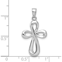 14K White Gold Ribbon Cross Pendant - Reversible Design with Rhodium Plating by Oro Pregiato