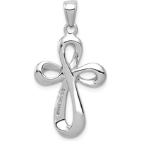 14K White Gold Ribbon Cross Pendant - Reversible Design with Rhodium Plating by Oro Pregiato