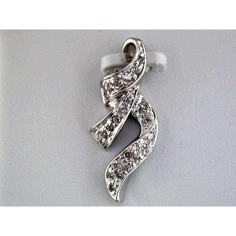 14K White Gold Ribbon Twist Pendant with Pavé Set Round Diamonds – 0.25 Carat Total Diamond Weight - Royal Jewelry