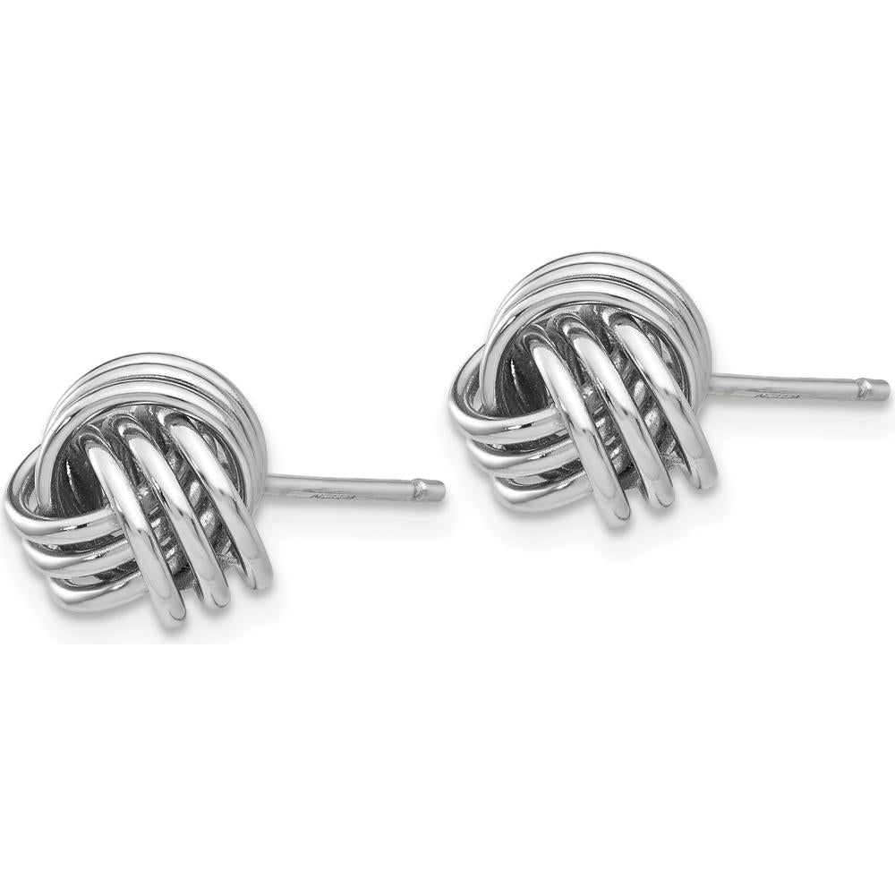 14K White Gold Ridged Love Knot Post Earrings - Polished Rhodium-Plated Button Style by 0