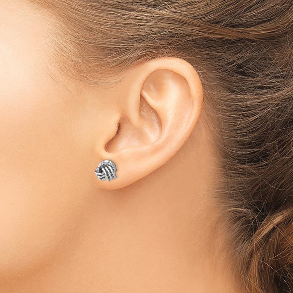 14K White Gold Ridged Love Knot Post Earrings - Polished Rhodium-Plated Button Style by 0