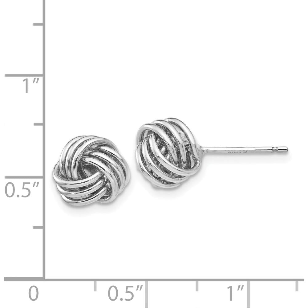 14K White Gold Ridged Love Knot Post Earrings - Polished Rhodium-Plated Button Style by 0