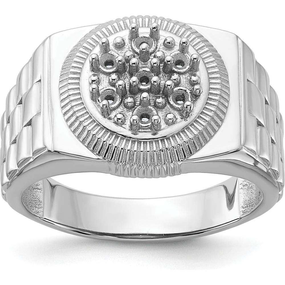 14K White Gold Ridged-Side Circular Top Men's Ring Mounting by IBGoodman