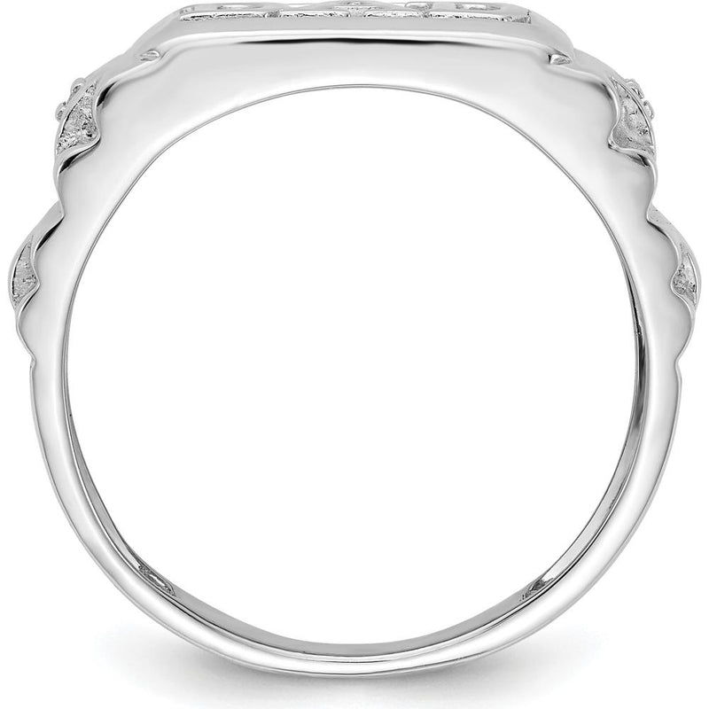14K White Gold Ridged Sides Men's DAD Ring Mounting - Customizable with Round Stones by 0