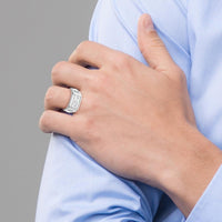 14K White Gold Ridged Sides Men's DAD Ring Mounting - Customizable with Round Stones by 0