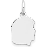 14K White Gold Right-Facing Girl Charm Pendant with Polished Finish - Engravable by Oro Pregiato