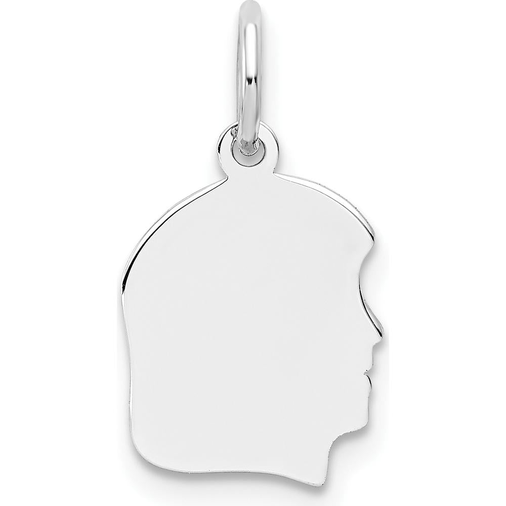 14K White Gold Right-Facing Girl Charm Pendant with Polished Finish - Engravable by Oro Pregiato