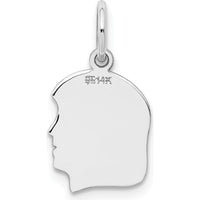 14K White Gold Right-Facing Girl Charm Pendant with Polished Finish - Engravable by Oro Pregiato