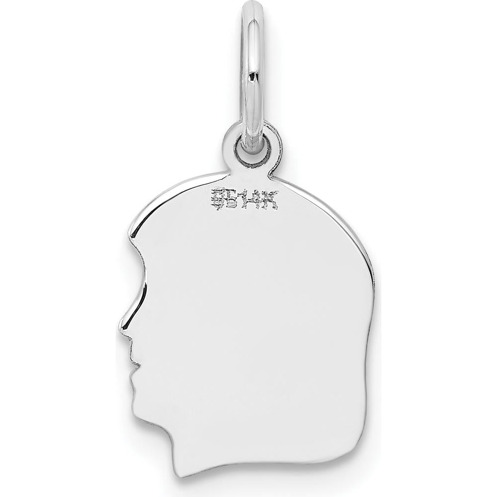 14K White Gold Right-Facing Girl Charm Pendant with Polished Finish - Engravable by Oro Pregiato