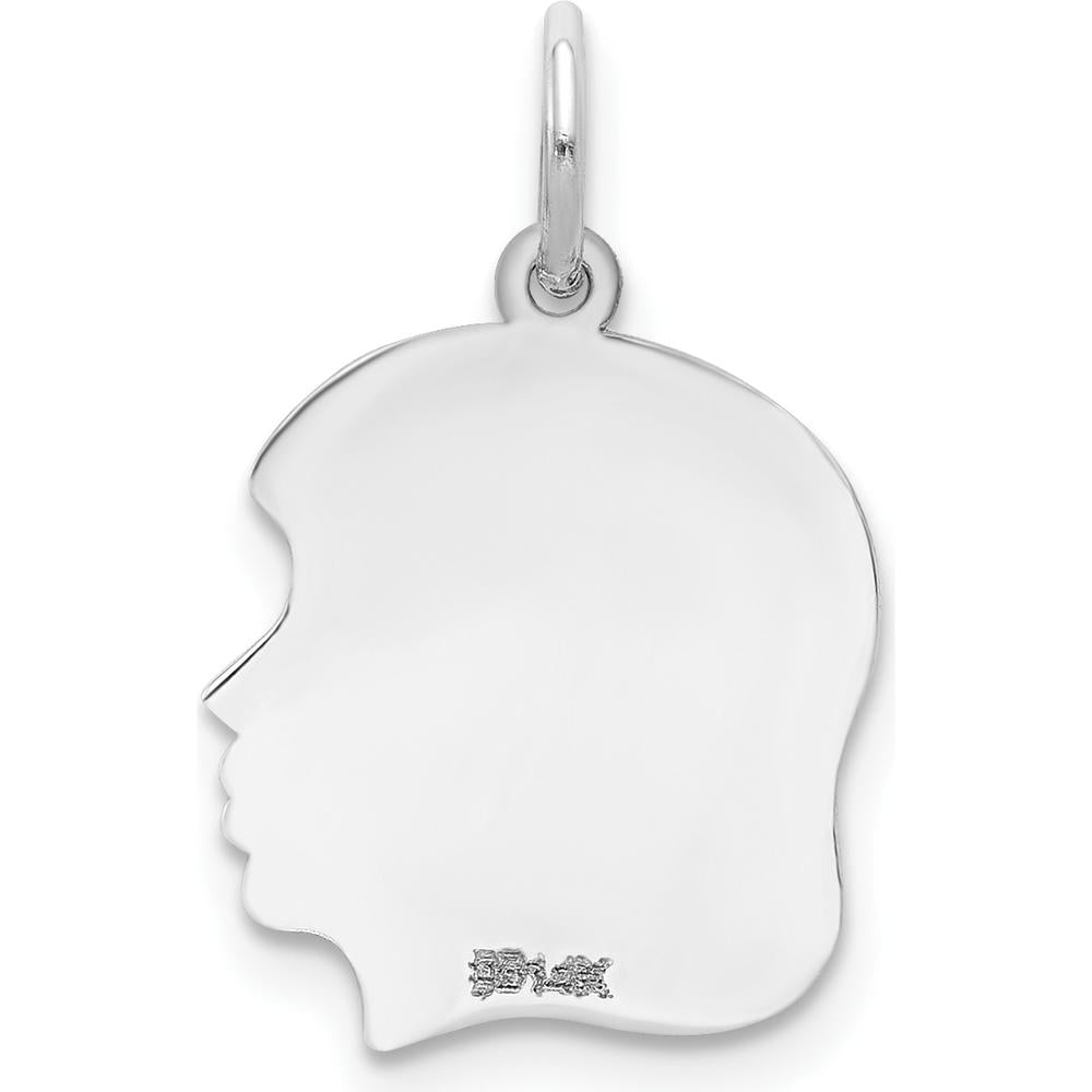 14K White Gold Right-Facing Girl Engravable Charm - Personalized Solid Gold Pendant by Oro Pregiato
