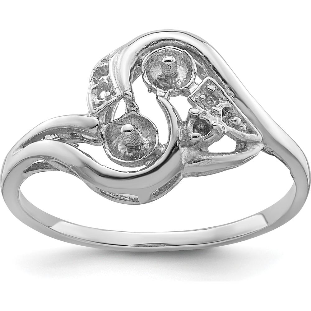 14K White Gold Ring Mounting for 4mm Pearl Center with Diamond Accents by Oro Pregiato
