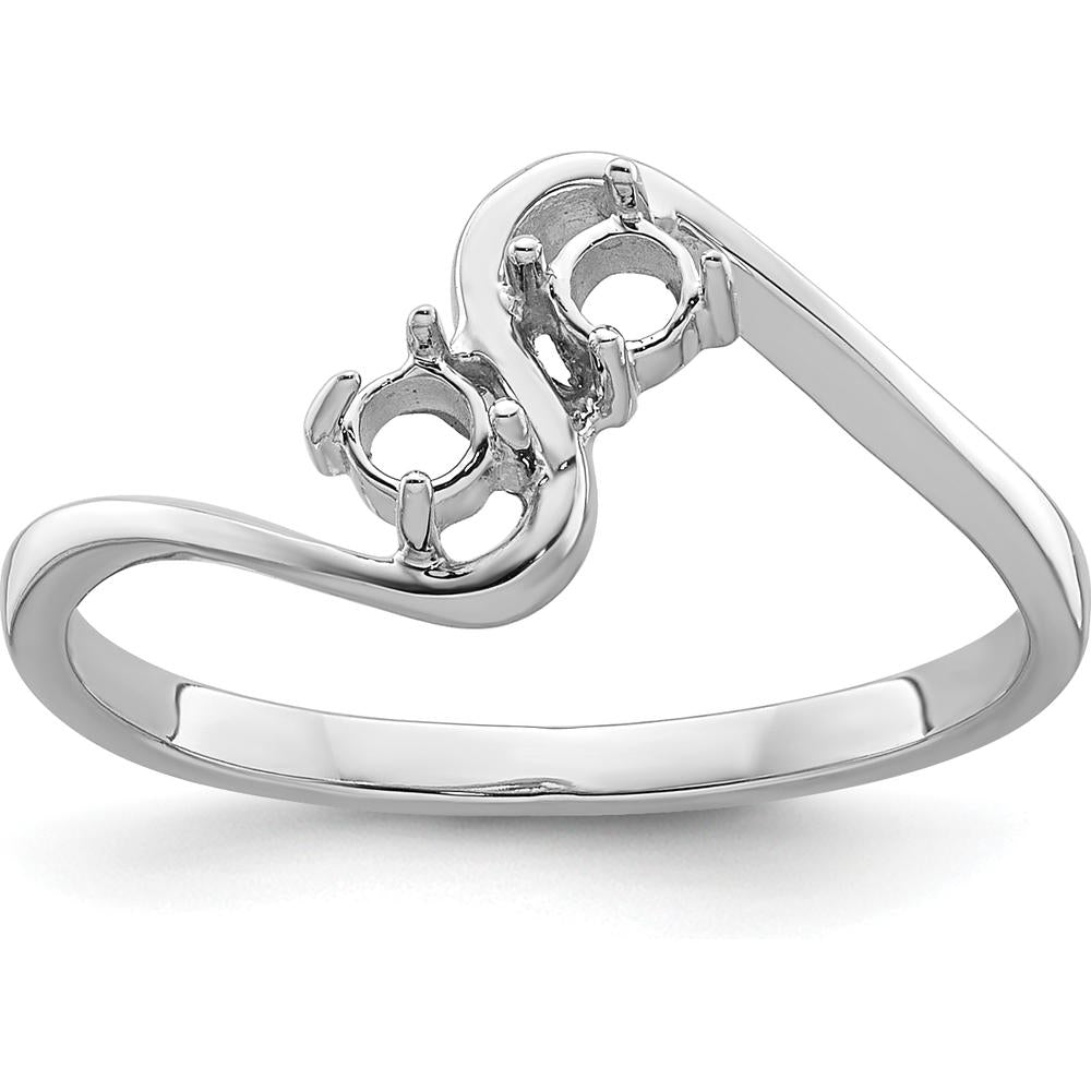 14K White Gold Ring Mounting with Two 3mm Round Gemstone Settings by Monteluci Fine Jewelry