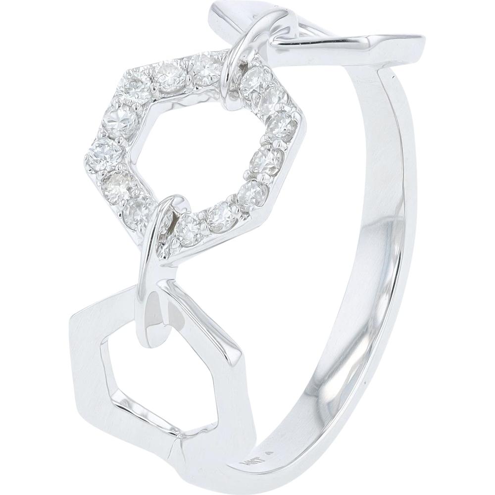14K White Gold Ring with 0.15 Carat Total Weight Diamonds in Geometric Design
