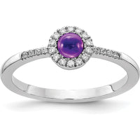 14K White Gold Ring with 0.24 Carat Cabochon Amethyst and 0.12 Carat Total Round Diamond Halo by 0