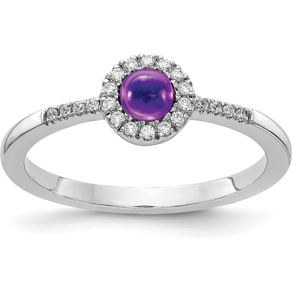 14K White Gold Ring with 0.24 Carat Cabochon Amethyst and 0.12 Carat Total Round Diamond Halo by 0
