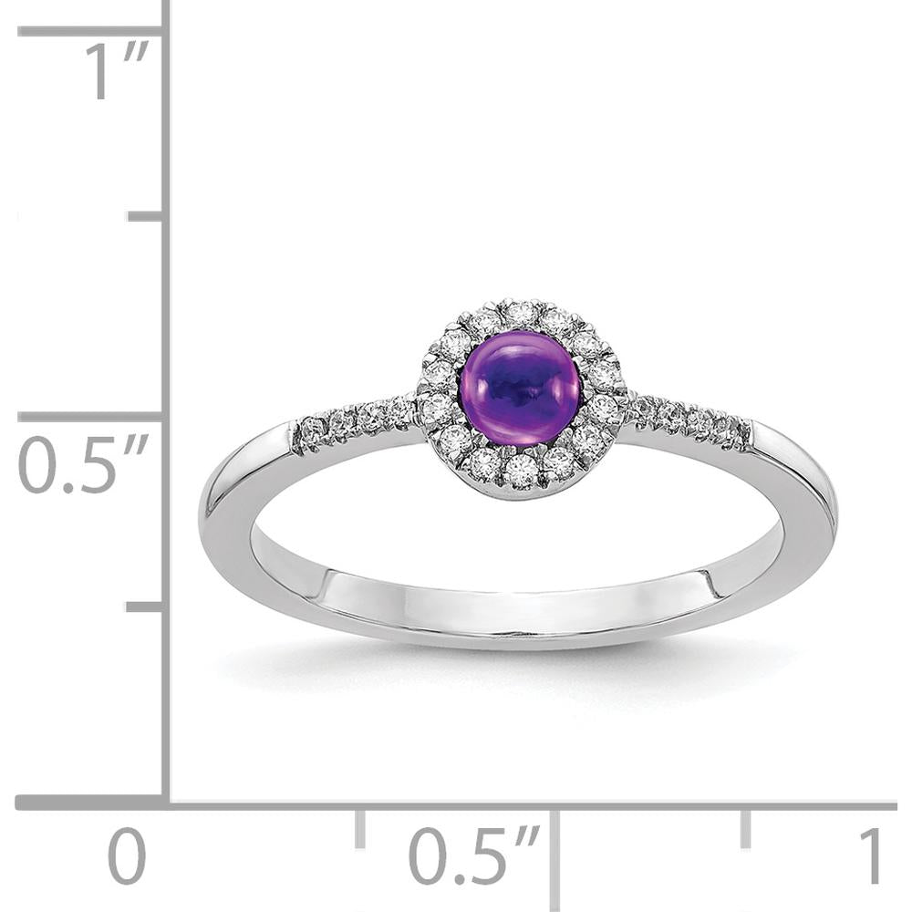 14K White Gold Ring with 0.24 Carat Cabochon Amethyst and 0.12 Carat Total Round Diamond Halo by 0