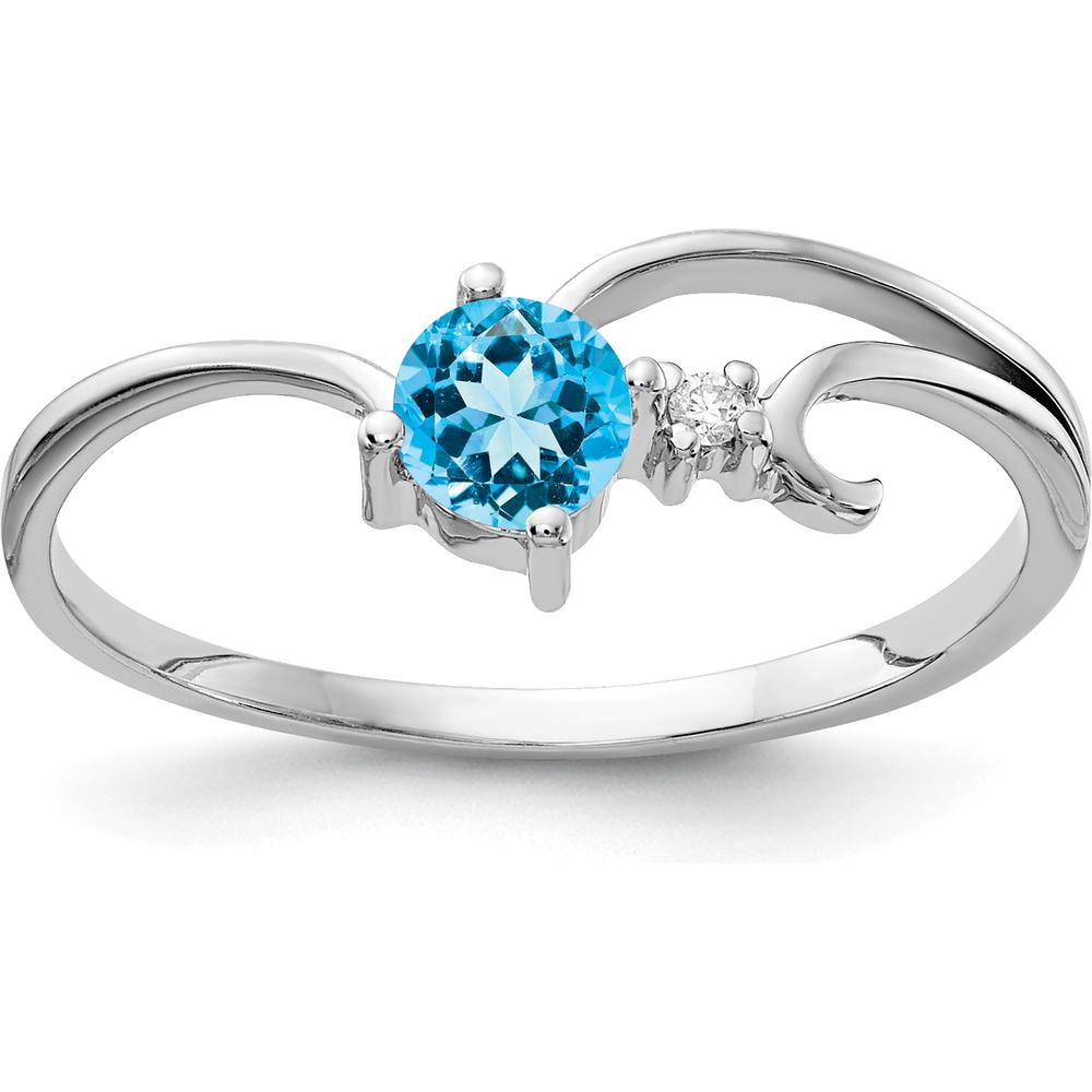 14K White Gold Ring with 0.30 Carat Round Swiss Blue Topaz and 0.01 Carat Diamond Accent by Monteluci Fine Jewelry