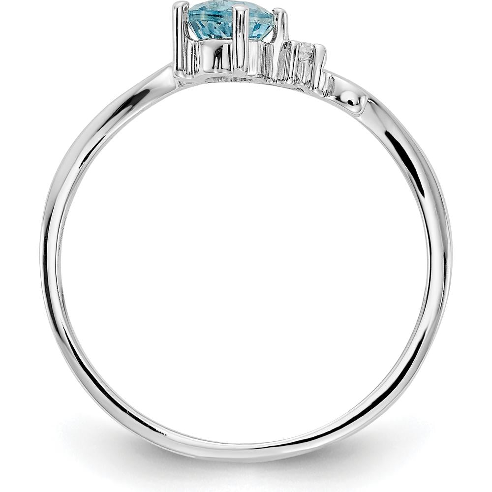 14K White Gold Ring with 0.30 Carat Round Swiss Blue Topaz and 0.01 Carat Diamond Accent by Monteluci Fine Jewelry