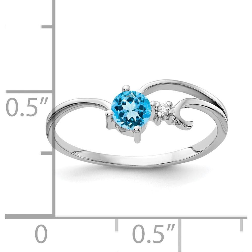 14K White Gold Ring with 0.30 Carat Round Swiss Blue Topaz and 0.01 Carat Diamond Accent by Monteluci Fine Jewelry
