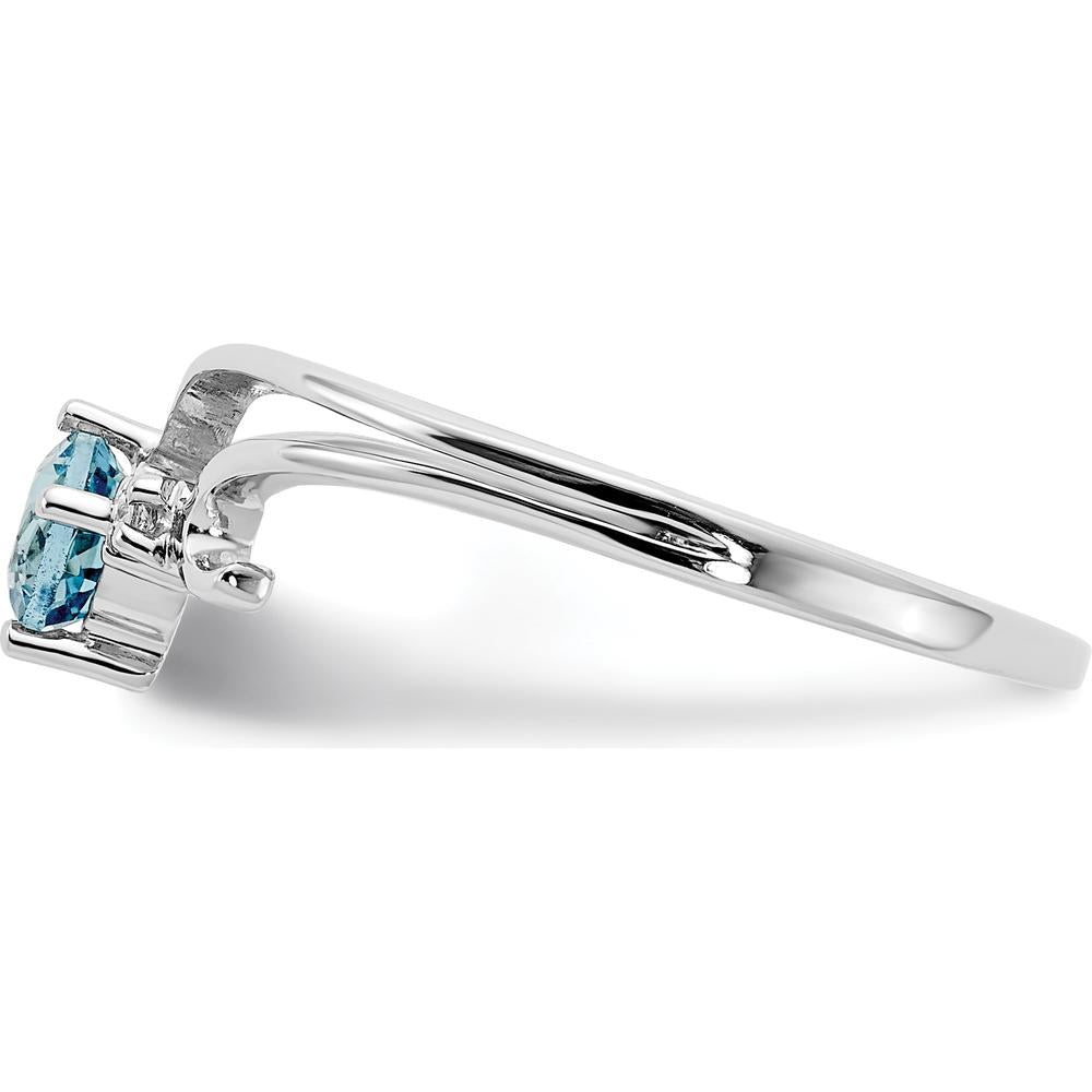 14K White Gold Ring with 0.30 Carat Round Swiss Blue Topaz and 0.01 Carat Diamond Accent by Monteluci Fine Jewelry