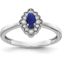 14K White Gold Ring with 0.35 Carat Oval Cabochon Sapphire and 0.108 Carat Total Round Diamond Floral Halo by 0