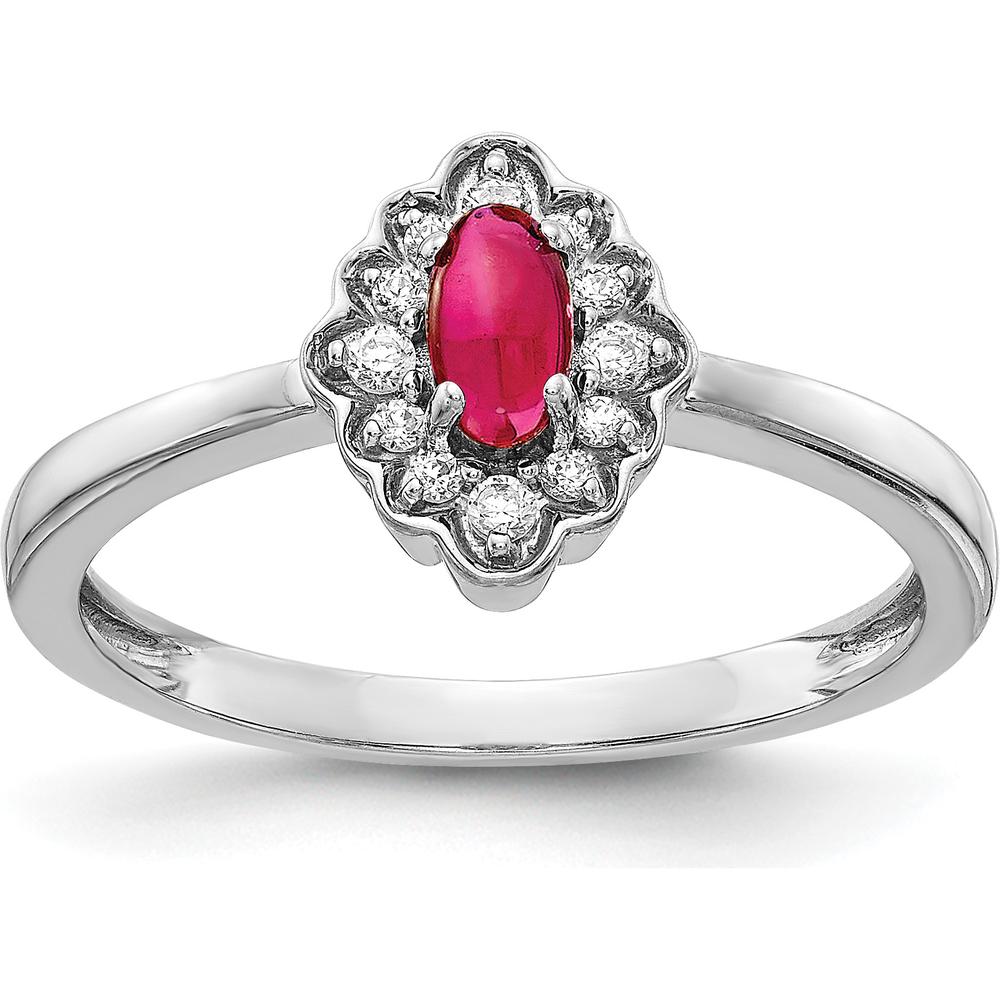 14K White Gold Ring with 0.35 Carat Oval Ruby and 0.096 Carat Diamond Floral Halo by 0