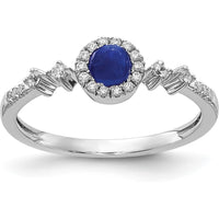 14K White Gold Ring with 0.52 Carat Lab-Created Cabochon Sapphire and 0.13 Carat Natural Diamond Halo by 0