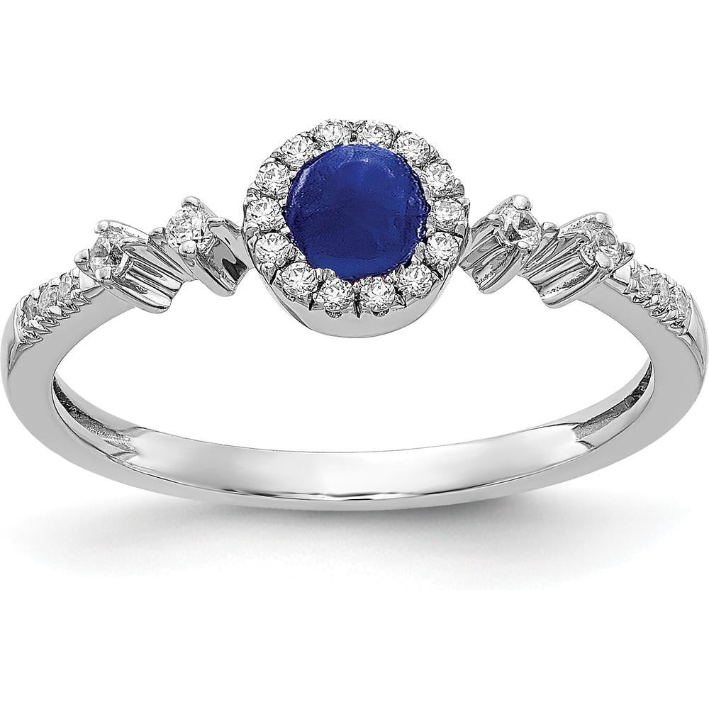 14K White Gold Ring with 0.52 Carat Lab-Created Cabochon Sapphire and 0.13 Carat Natural Diamond Halo by 0