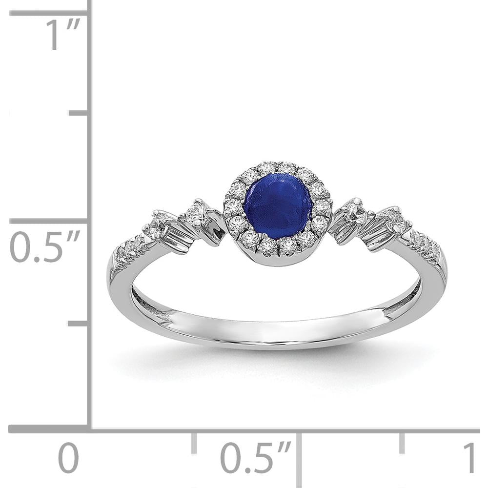 14K White Gold Ring with 0.52 Carat Lab-Created Cabochon Sapphire and 0.13 Carat Natural Diamond Halo by 0