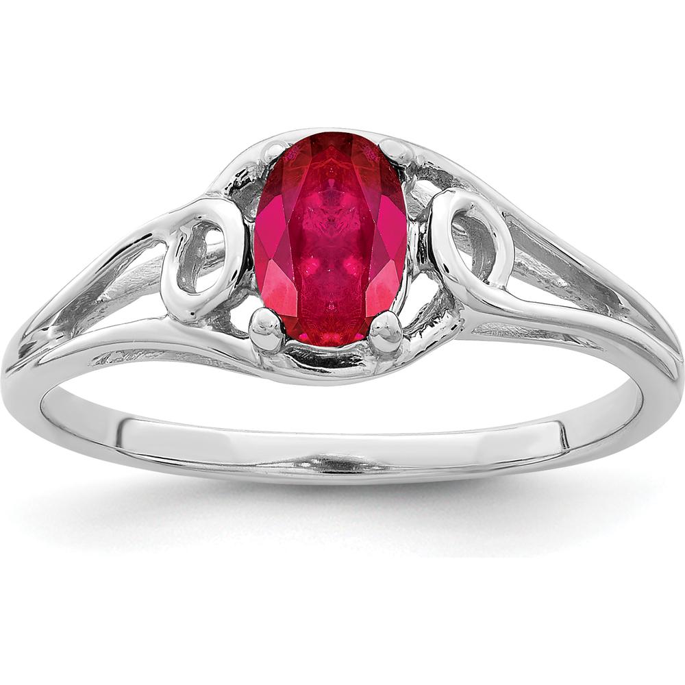 14K White Gold Ring with 0.6 Carat Oval Natural Ruby and Polished Open Scroll Split Shank Setting by Monteluci Fine Jewelry