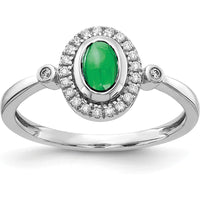 14K White Gold Ring with 0.69 Carat Oval Cabochon Emerald and 0.12 Carat Total Natural Diamond Halo by 0