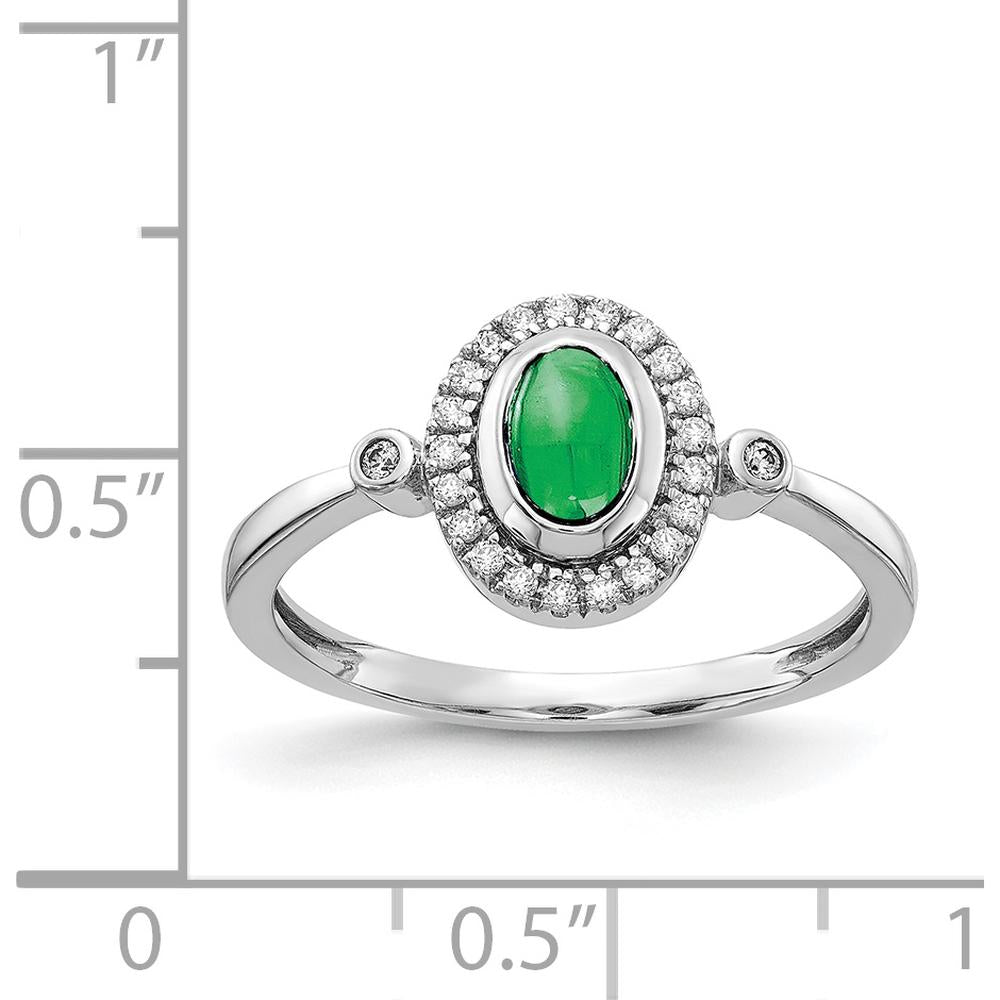 14K White Gold Ring with 0.69 Carat Oval Cabochon Emerald and 0.12 Carat Total Natural Diamond Halo by 0