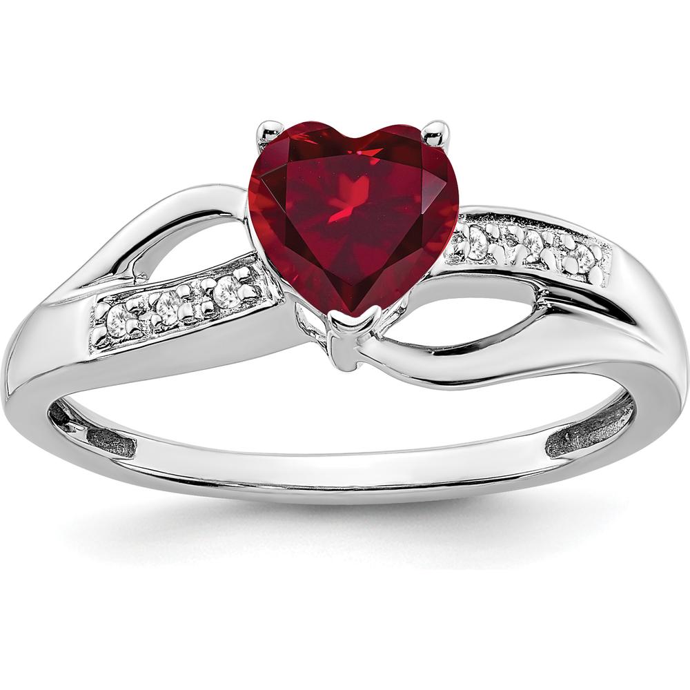 14K White Gold Ring with 0.75 Carat Heart-Shaped Lab-Created Ruby and Diamond Accents by 0