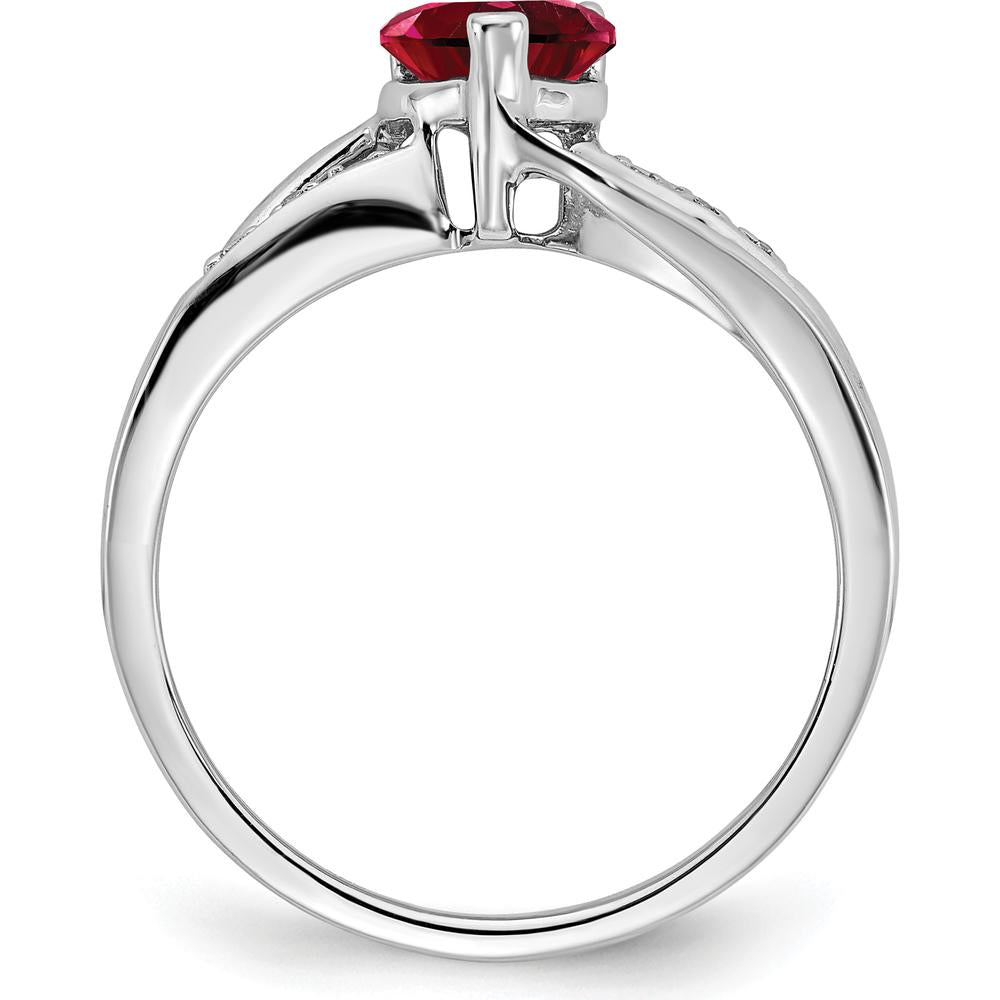 14K White Gold Ring with 0.75 Carat Heart-Shaped Lab-Created Ruby and Diamond Accents by 0