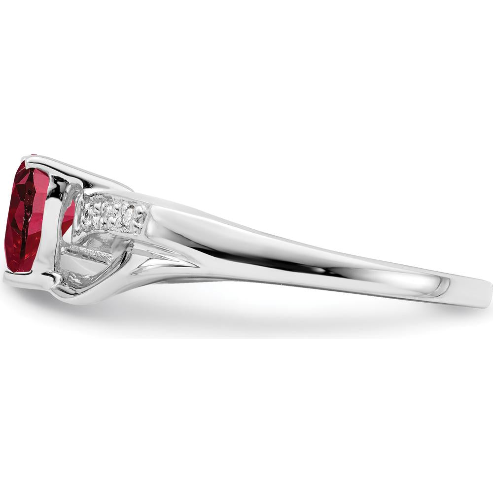 14K White Gold Ring with 0.75 Carat Heart-Shaped Lab-Created Ruby and Diamond Accents by 0