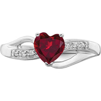 14K White Gold Ring with 0.75 Carat Heart-Shaped Lab-Created Ruby and Diamond Accents by 0