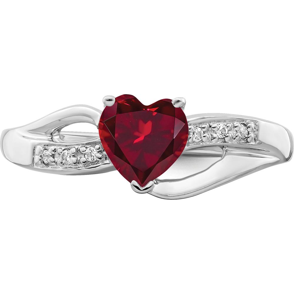 14K White Gold Ring with 0.75 Carat Heart-Shaped Lab-Created Ruby and Diamond Accents by 0