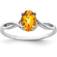 14K White Gold Ring with 0.80 Carat Oval Natural Citrine - Polished Twist Band by Monteluci Fine Jewelry