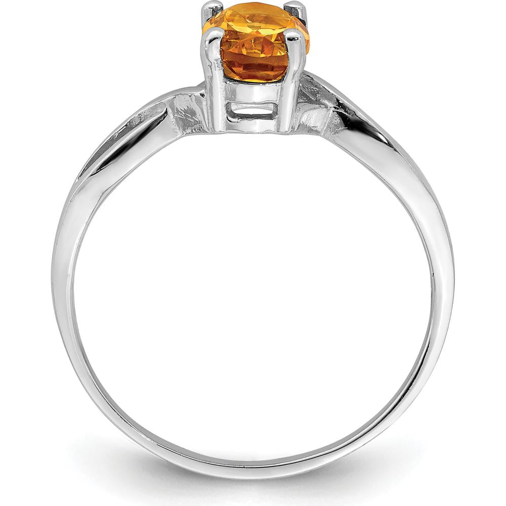 14K White Gold Ring with 0.80 Carat Oval Natural Citrine - Polished Twist Band by Monteluci Fine Jewelry