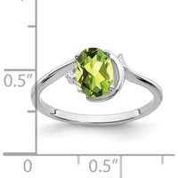 14K White Gold Ring with 0.85 Carat Oval Peridot and 0.01 Carat Round Diamond Accent by Monteluci Fine Jewelry