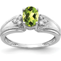 14K White Gold Ring with 0.85 Carat Oval Peridot and 0.07 Carat Round Diamonds by Monteluci Fine Jewelry