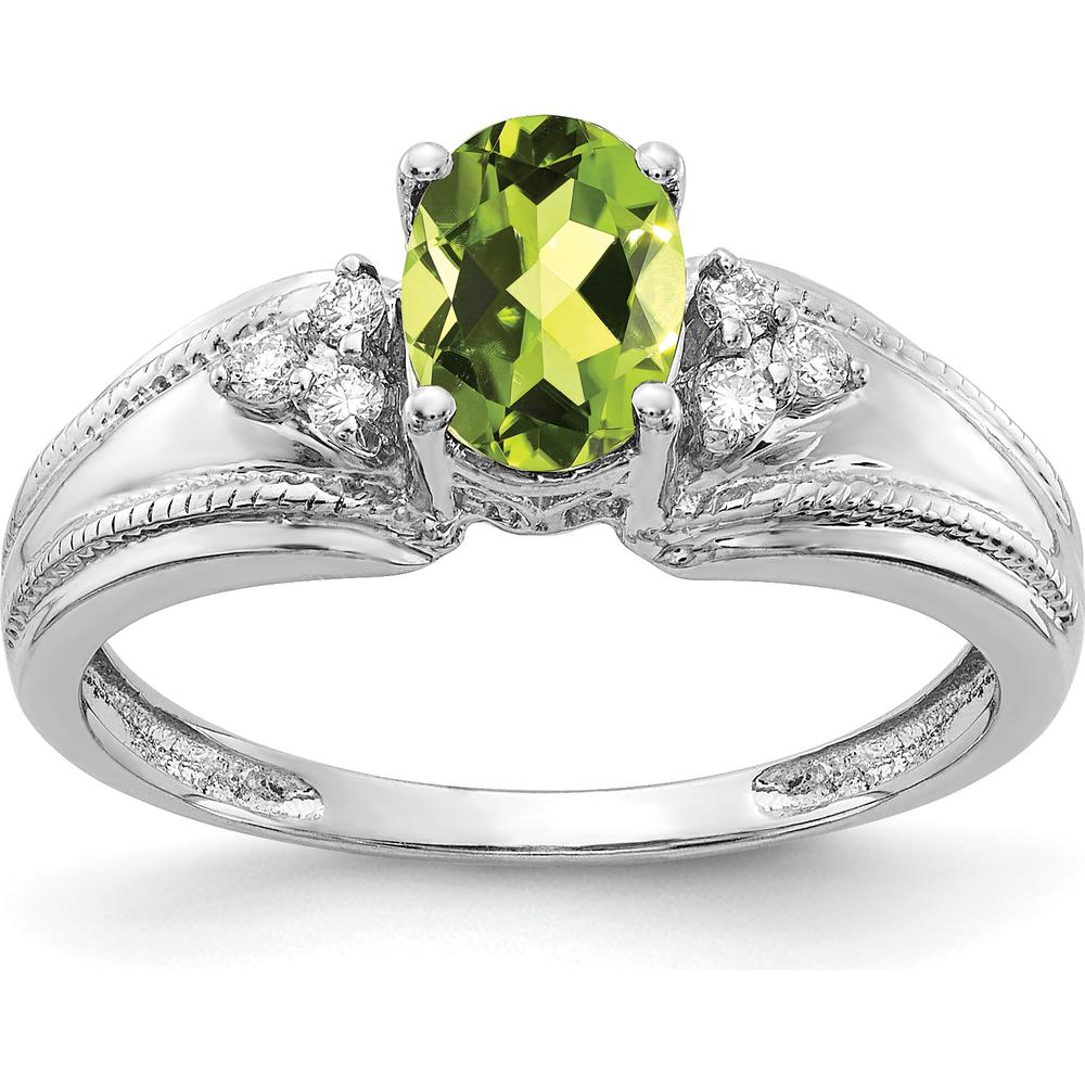 14K White Gold Ring with 0.85 Carat Oval Peridot and 0.07 Carat Round Diamonds by Monteluci Fine Jewelry